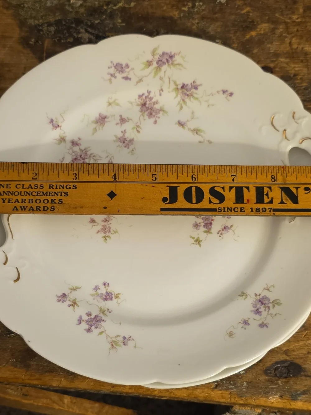 White Ceramic Serving Platters with Lavender Floral Pattern and Gold Trim